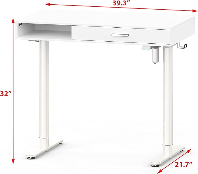 SHW Claire 40-Inch Height Adjustable Electric Standing Desk with Drawer, White - LeafyLoom