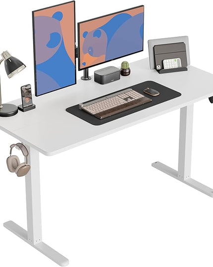 CubiCubi Electric Standing Desk, 63 x 24 Inches Height Adjustable Sit Stand Desk, Ergonomic Home Office Computer Workstation, White - LeafyLoom