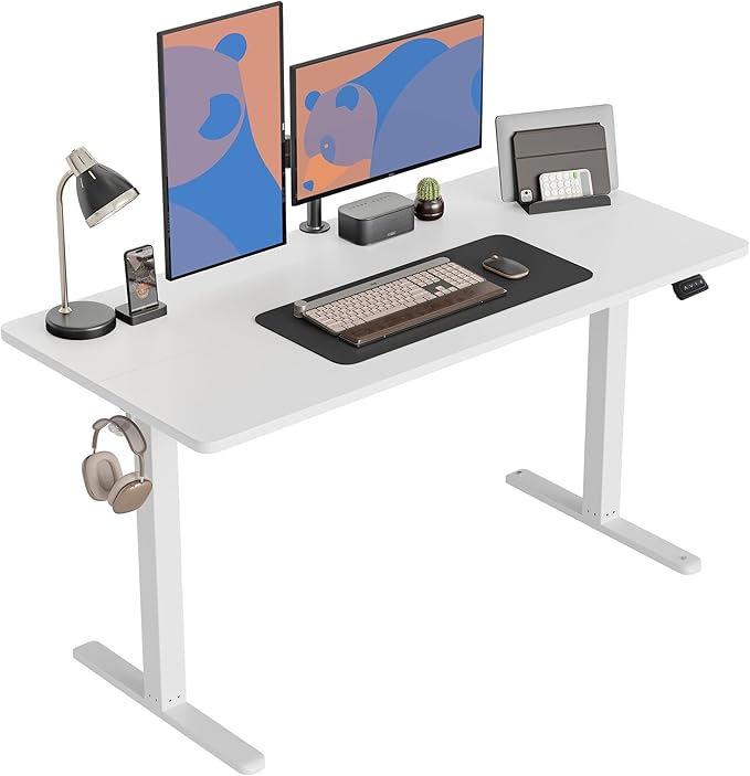 CubiCubi Electric Standing Desk, 55 x 24 Inches Height Adjustable Sit Stand Desk, Ergonomic Home Office Computer Workstation, White - LeafyLoom