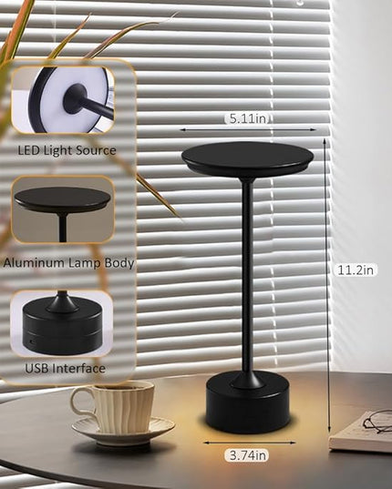 Cordless Metal Desk Lamp, Touch Sensor Control LED Table Lamp,3 Color Stepless Dimmable Battery Powered Lamp,Night Light for Kids Nursery,Bedroom/Desk/Cafe (Black) - LeafyLoom