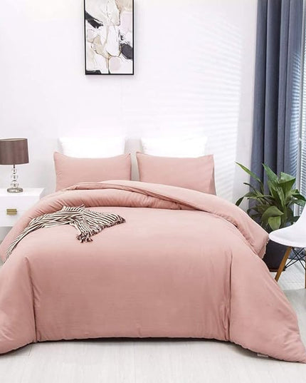 Pink Color Comforter Sets Pure Blush Color Bedding Set Women Rose Pink Comforter Set Lightweight 3 Pieces Solid Pink Blanket Girls Pink Breathable Bed Comforter Set Durable Bedding Set - LeafyLoom