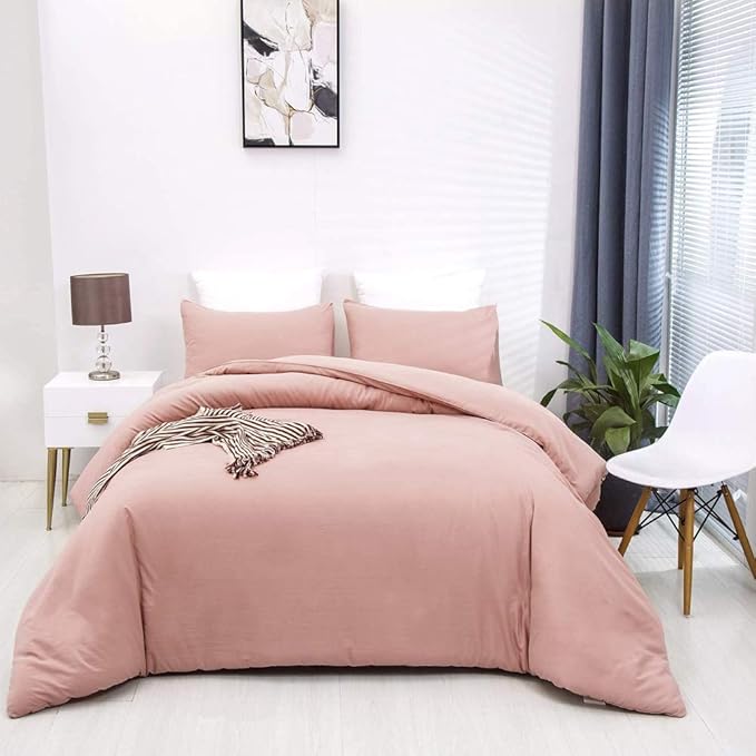 Pink Color Comforter Sets Pure Blush Color Bedding Set Women Rose Pink Comforter Set Lightweight 3 Pieces Solid Pink Blanket Girls Pink Breathable Bed Comforter Set Durable Bedding Set - LeafyLoom