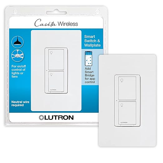 Lutron Caseta Original Smart Switch with Wallplate (Lutron Smart Hub Required), for LED Lights and Fans, 5 Amp, Single-Pole/3Way, Neutral Required, PDW-5ANS-WH-A, White Lutron