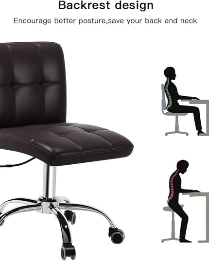 360° Office Desk Chair,PU Adjustable Rolling Task Chair with Backrest for Barber,Office,Home, Computer,360° Swivel,Armless (brown) - LeafyLoom