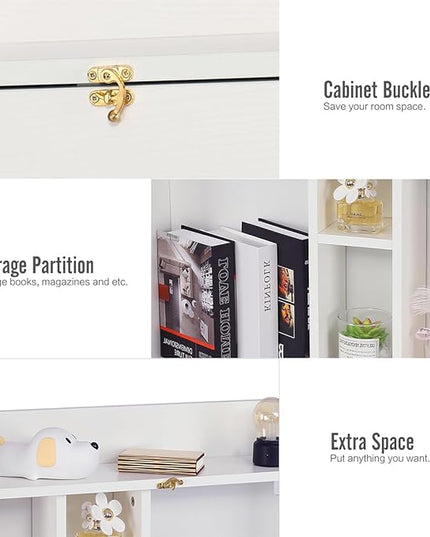 YUSING Wall Mounted Table, Multifunctional Fold Down Wall Mounted Laptop Computer Desk with Storage Compartments for Home, Office, White - LeafyLoom