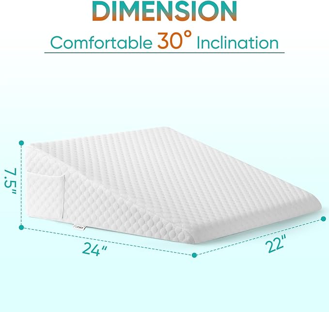 Bed Wedge Pillow for After Surgery Premium 7.5" Wedge Pillow for Sleeping with Memory Foam Top, Triangle Pillow Wedge for Acid Reflux Snoring Post Surgery Leg Elevation Back & Knee Pain Relief -White - LeafyLoom