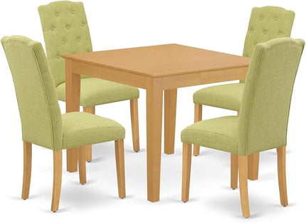 East West Furniture OXCE5-OAK-07 Oxford 5 Piece Room Set Includes a Square Kitchen Table and 4 Limelight Linen Fabric Parson Dining Chairs, 36x36 Inch - LeafyLoom