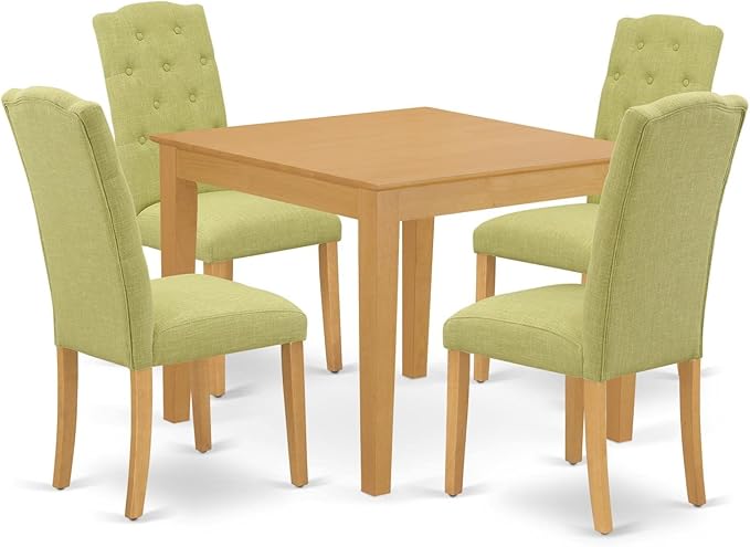 East West Furniture OXCE5-OAK-07 Oxford 5 Piece Room Set Includes a Square Kitchen Table and 4 Limelight Linen Fabric Parson Dining Chairs, 36x36 Inch - LeafyLoom