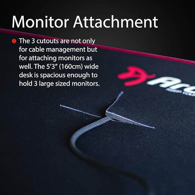 Arozzi Arena Ultrawide Curved Gaming and Office Desk with Full Surface Water Resistant Desk Mat with 3 Custom Monitor Mount Cut Outs and Under The Desk Cable Management Netting - Gunmetal - LeafyLoom