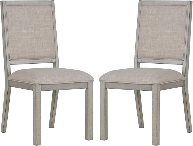COLAMY Wood Dining Chairs Set of 2, Mid Century Modern Upholstered Kitchen Chairs,19 Inch Fabric Dining Chair with Back for Kitchen Dining Room,Grey - LeafyLoom