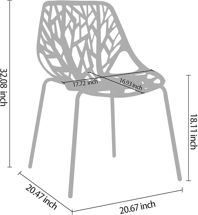 CangLong Modern Mid Century Plastic Shell Hollow Out Chair with Matal Legs for Living, Bedroom, Kitchen, Dining, Waiting Room,Set of 4, Blue - LeafyLoom