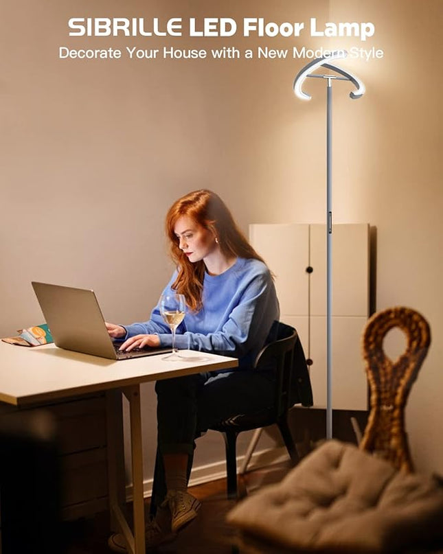 Floor Lamps for Living Room, Modern Stepless Dimmable Standing Lamp with Remote Control, 20W 3000-6000K LED Rotatable Floor Light Uplighter Stand up Lamp Tall Lamp for Bedroom Office - LeafyLoom