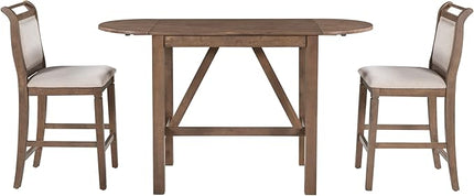 NicBex Small Dining Table for 2 Breakfast Nook Table Set 3-Piece Wood Counter Height Drop Leaf Dining Table Set with 2 Upholstered Dining Chairs for Small Place, Brown - LeafyLoom
