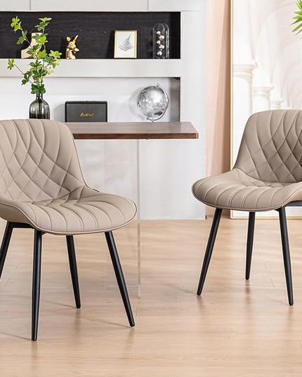 YOUNUOKE Dining Chairs Set of 2 Mid Century Modern Kitchen Chair Comfortable Upholstered Faux Leather Dinner Chairs for Kitchen Dining Room, Khaki - LeafyLoom