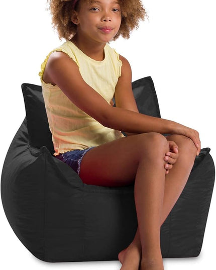 Posh Creations Bean Bag Chair Structured Comfy Seat Use for Gaming, Reading and Watching TV, Newport, Black - LeafyLoom