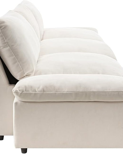 119.5'' 3 Seater Modern Sectional Sofa with 2 Built-in Storage Units on Armrest, Large Seating Depth Design Upholstered Couch Set for Living Room, Office, Apartment, Beige, 119.5 Inch - LeafyLoom