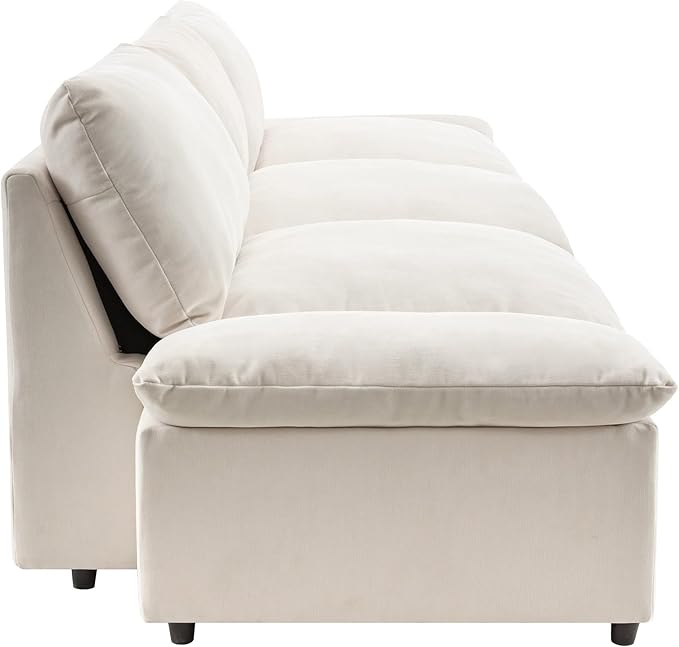 119.5'' 3 Seater Modern Sectional Sofa with 2 Built-in Storage Units on Armrest, Large Seating Depth Design Upholstered Couch Set for Living Room, Office, Apartment, Beige, 119.5 Inch - LeafyLoom
