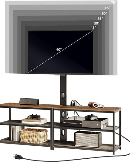TV Stand with Mount and 4 Power Outlets 59", Entertainment Center Media Console, Swivel TV Stand Mount up to 75 inch TVs, Height Adjustable, Metal Frame for Living Room, Bedroom TVHR35E01V - LeafyLoom