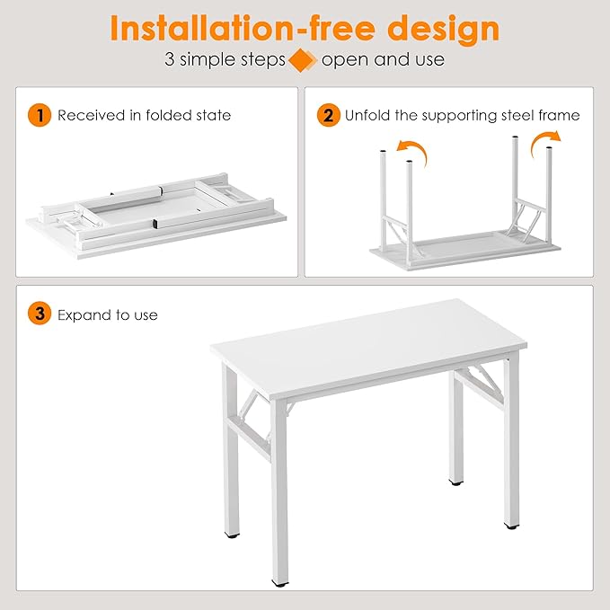 Need Small Computer Desk 31.5 inches Folding Table No Assembly Sturdy Small Writing Desk Folding Desk for Small Spaces, White - LeafyLoom