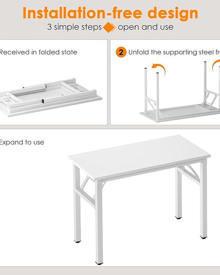 Need 39.4 inch Computer Desk for Small Space Small Folding Table Small Writing Desk Compact Desk Foldable Desk with BIFMA Certification, No Install Needed, White AC5-10060-DW - LeafyLoom