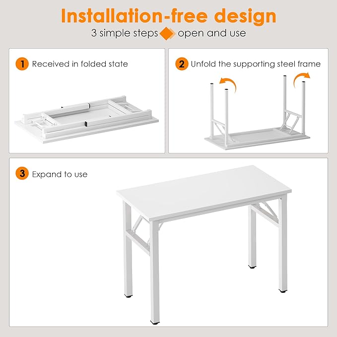 Need 39.4 inch Computer Desk for Small Space Small Folding Table Small Writing Desk Compact Desk Foldable Desk with BIFMA Certification, No Install Needed, White AC5-10060-DW - LeafyLoom