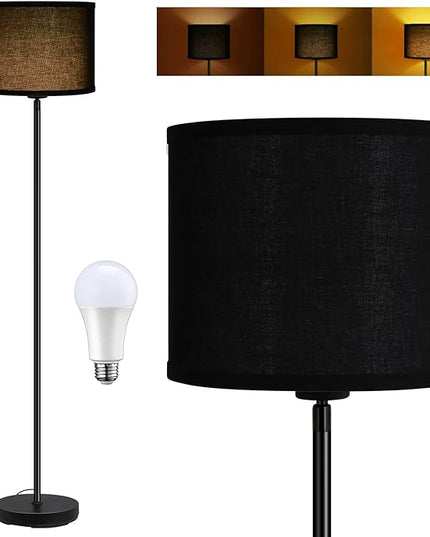 BoostArea Boho Floor Lamp, Black Metal, 58-Inch Tall, LED Bulb Included, Easy Assembly, Energy-Saving, 3 Dimming Levels, Premium Black Lampshade, Foot Switch, Compatible with Smart Devices - LeafyLoom
