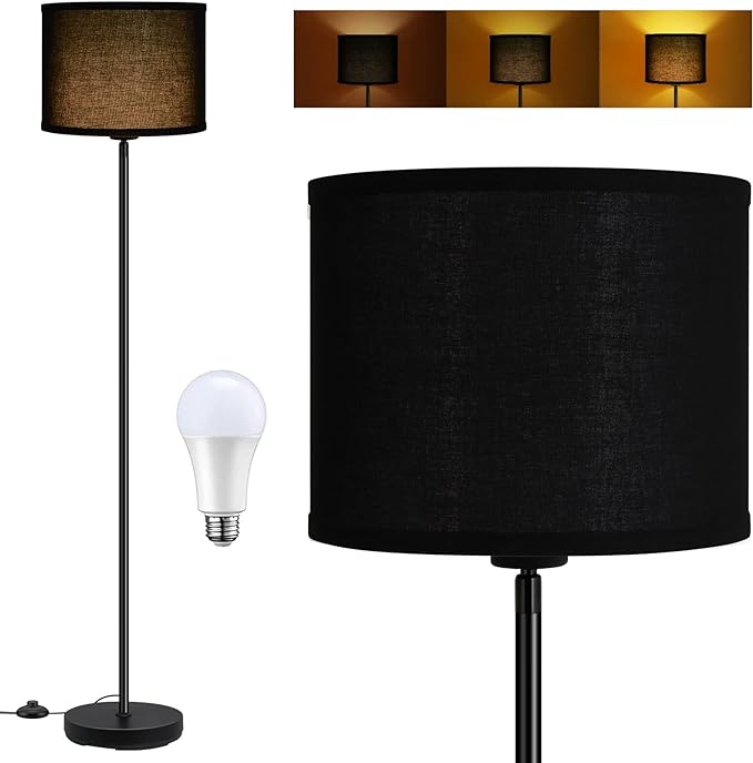 BoostArea Boho Floor Lamp, Black Metal, 58-Inch Tall, LED Bulb Included, Easy Assembly, Energy-Saving, 3 Dimming Levels, Premium Black Lampshade, Foot Switch, Compatible with Smart Devices - LeafyLoom