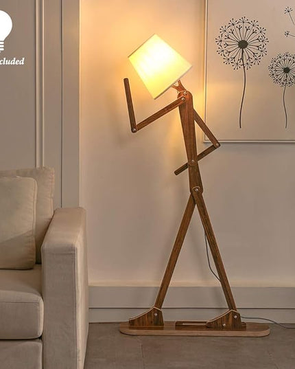 Cool Decorative Tall Floor Lamp Wood Swing Arm Standing Corner Reading Lights for Kids Bedroom Living Room Farmhouse - LED Bulb Included (Teak) - LeafyLoom