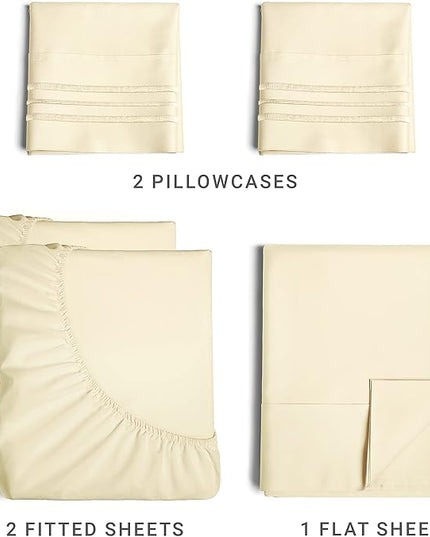 Split King Size 5 Piece Sheet Set - Comfy Breathable & Cooling Sheets - Hotel Luxury Bed Sheets for Women & Men - Deep Pockets, Easy-Fit, Soft & Wrinkle Free Sheets - Off White Oeko-Tex Bed Sheet Set - LeafyLoom
