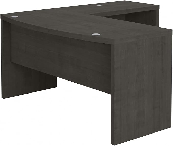 Bush Business Furniture Echo L Shape Desk with Wire Management | Corner Bow Front Table for Home Office with Quick-to-Assemble Hardware, 60W, Charcoal Maple - LeafyLoom