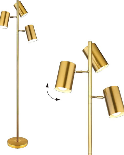 Tree Floor Lamp with 3 Light Bulbs,Gold Standing Tall Pole Lamp with 3 Adjustable Rotating Lights,Farmhouse Floor Lamp for Living Room Bedroom Office,Vintage Standing Lamp 9W E26 LED Bulbs Included - LeafyLoom