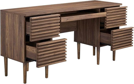 Modway Render Mid-Century Modern, Office Desk, Walnut - LeafyLoom
