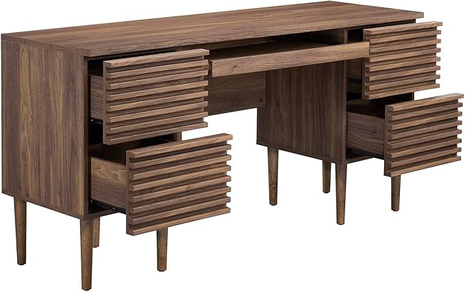 Modway Render Mid-Century Modern, Office Desk, Walnut - LeafyLoom