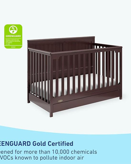 Graco Hadley 5-in-1 Convertible Crib with Drawer (Espresso) – Crib with Drawer Combo, Includes Full-Size Nursery Storage Drawer, Converts from Baby Crib to Toddler Bed, Daybed and Full-Size Bed - LeafyLoom