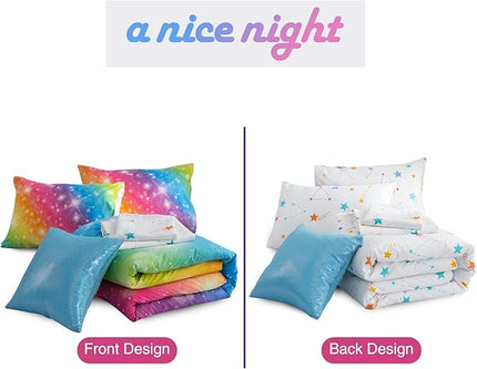 A Nice Night 6Pcs Gradient Glitter Bedding Set for Girls, Colorful Rainbow Galaxy Comforter Set, Ultra Soft Bedding Sets (Multi,Queen 6Pcs) - LeafyLoom