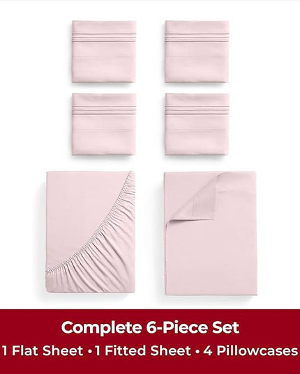 Mellanni King Sheets Set - 6 PC Iconic Collection Bedding Sheets & Pillowcases - Hotel Luxury, Ultra Soft, Cooling Bed Sheets - Deep Pocket up to 16 inch - 6 PC (King, Blush Pink w/Extra Pillow Cases) - LeafyLoom