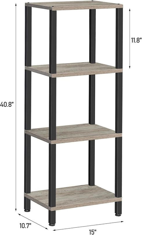 TUTOTAK Bookshelf, 4-Tier Tall Book Shelf, Narrow Bookcase for Small Space, DIY Stackable Bookshelf, for Living Room, Office, Study, Entryway, Industrial, Greige and Black BS01BG004 - LeafyLoom
