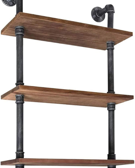 Diwhy 24”width Industrial Pipe Shelves Rustic Modern Wood Ladder Bookcase with Metal Frame,Pipe Wall Shelf,Wood Storage,Home Decor,Display Shelving,Retro Floating Wood Shelving,6 Layer Bookshelf - LeafyLoom