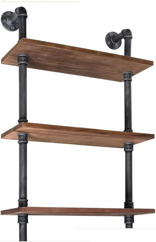 Diwhy 24”width Industrial Pipe Shelves Rustic Modern Wood Ladder Bookcase with Metal Frame,Pipe Wall Shelf,Wood Storage,Home Decor,Display Shelving,Retro Floating Wood Shelving,6 Layer Bookshelf - LeafyLoom