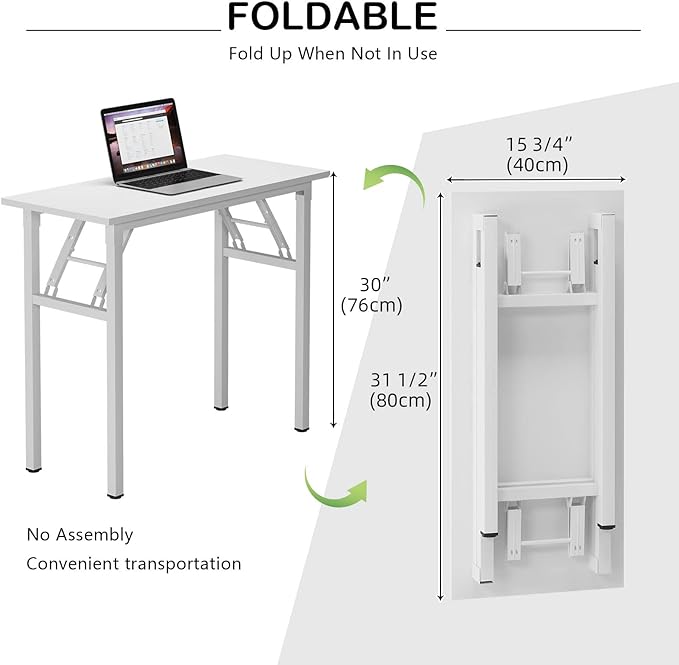 Need Small Desk 31 1/2" No Assembly Foldable Writing Table,Sturdy and Heavy Duty Folding Computer Desks for Small Space/Home Office/Dormitory AC5DW(80 * 40) - LeafyLoom