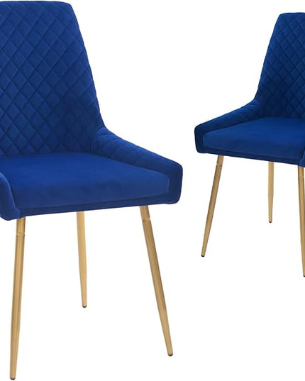 CangLong Mid-Century Velvet Upholstered Metal Legs for Kitchen, Dining, Living, Guest, Bed Room Side Chair, Set of 2, Sapphire Blue - LeafyLoom