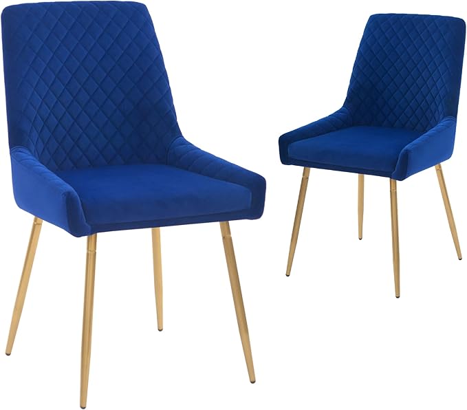CangLong Mid-Century Velvet Upholstered Metal Legs for Kitchen, Dining, Living, Guest, Bed Room Side Chair, Set of 2, Sapphire Blue - LeafyLoom
