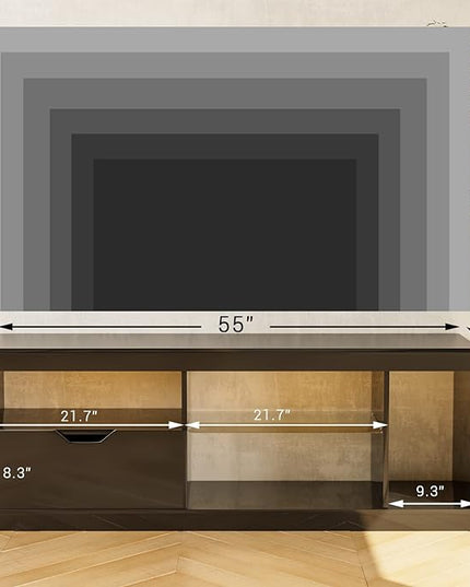 YESHOMY Modern LED TV Stand for Televisions up to 65+ Inch with Glass Shelves and Drawer, Gaming Entertainment Center with Multiple Dynamic RGB Modes, for Livingroom, Bedroom, 55 Inch, Black - LeafyLoom