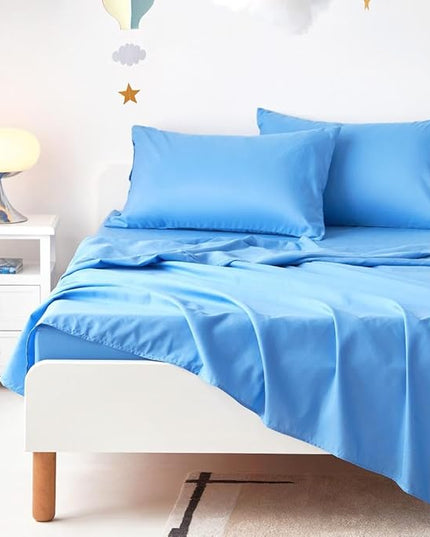 Wake In Cloud - Dinosaur Bedding Set for Boys, Cute Colorful Dinosaur Comforter Set with Sheets, 5 Pieces Kids Bed in a Bag, White Blue, Twin Size - LeafyLoom