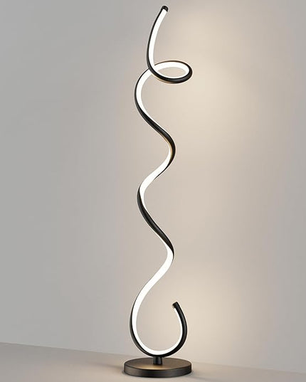 Modern Floor Lamps for Living Room, LED 53" Tall 30W Black Spiral Corner Floor Lamp with Remote, 3 Color Temperature, Stepless Dimmable, Bright Standing Lamp for Bedroom Home Office Deco - LeafyLoom