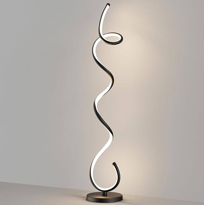 Modern Floor Lamps for Living Room, LED 53" Tall 30W Black Spiral Corner Floor Lamp with Remote, 3 Color Temperature, Stepless Dimmable, Bright Standing Lamp for Bedroom Home Office Deco - LeafyLoom