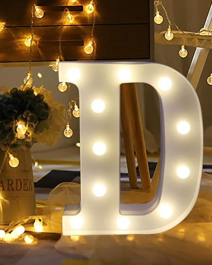 LED Marquee Letter Lights Sign D 26 Alphabet Light Up Letters Sign for Night Light Wedding Birthday Party Battery Powered Christmas Lamp Home Bar Decoration (D) - LeafyLoom