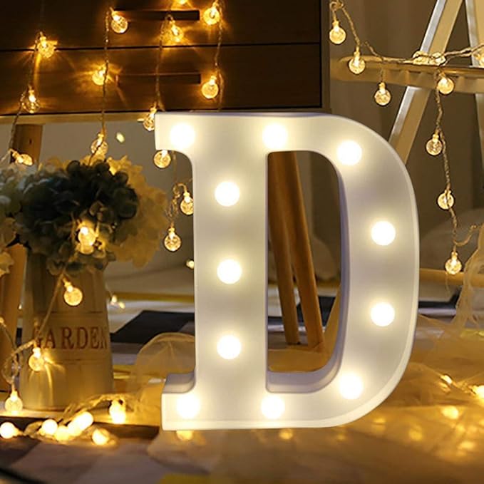 LED Marquee Letter Lights Sign D 26 Alphabet Light Up Letters Sign for Night Light Wedding Birthday Party Battery Powered Christmas Lamp Home Bar Decoration (D) - LeafyLoom