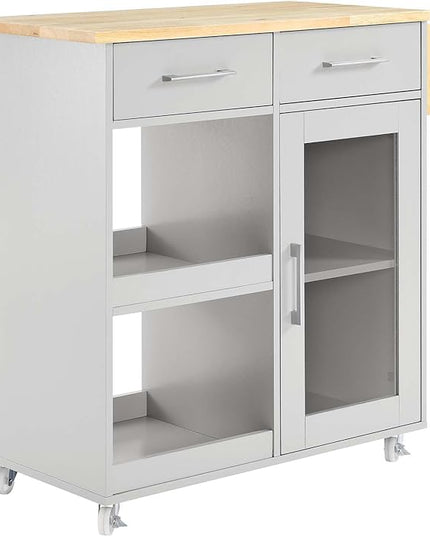 Modway Culinary Rolling Kitchen Cart with Storage in Light Gray Natural - 3 Tiers Kitchen Island on Wheels with Spice Rack, Functional as a Coffee Station, Bar Cabinet or Butcher Block Island - LeafyLoom