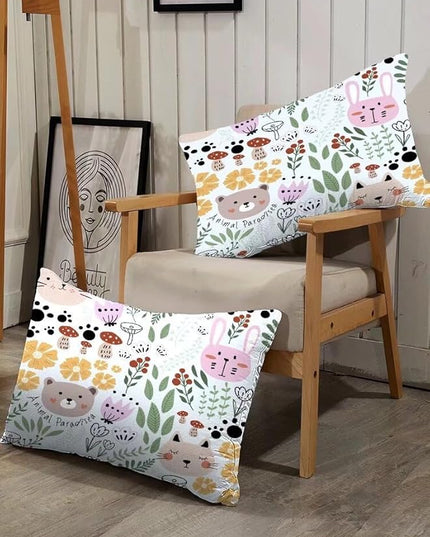 Floral Cartoon Cat Comforter Set Bedding Twin Size for Girls Boys Kids Children Green Animals Print Bedroom Dorm Quilt 1 Comforter + 1 Pillow Case - LeafyLoom